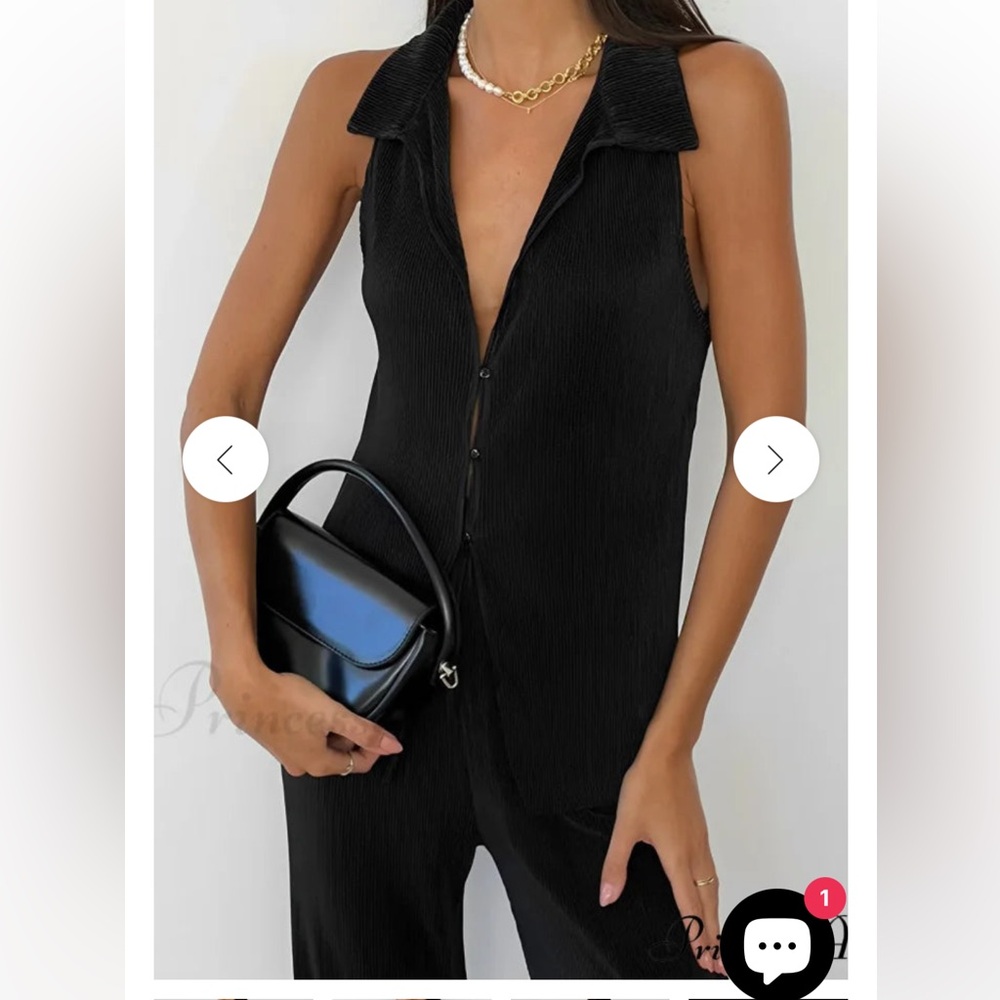 Commense Black Pleated Two Piece Pant Set